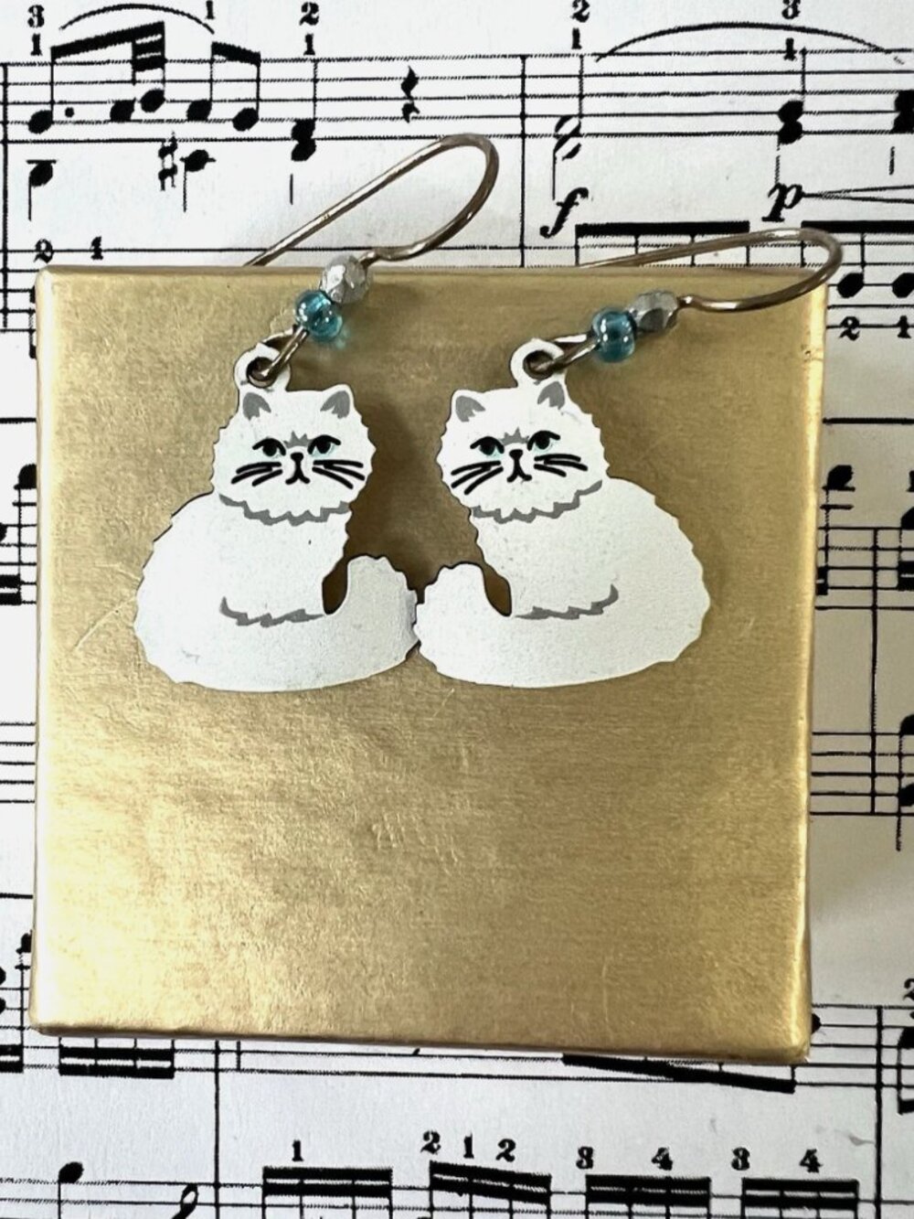 Set of 2 -Sienna Sky Sterling Silver Hook Painted Cat Earnings + Cat Earnings